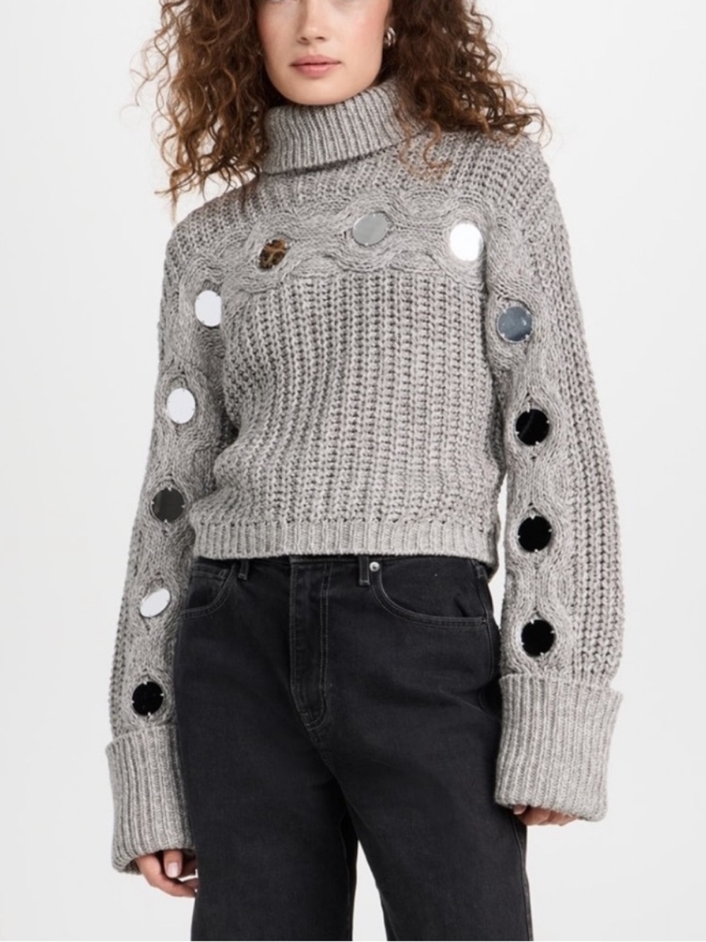 Staud Vernacular Turtleneck Sweater in Mirrored Heather Grey